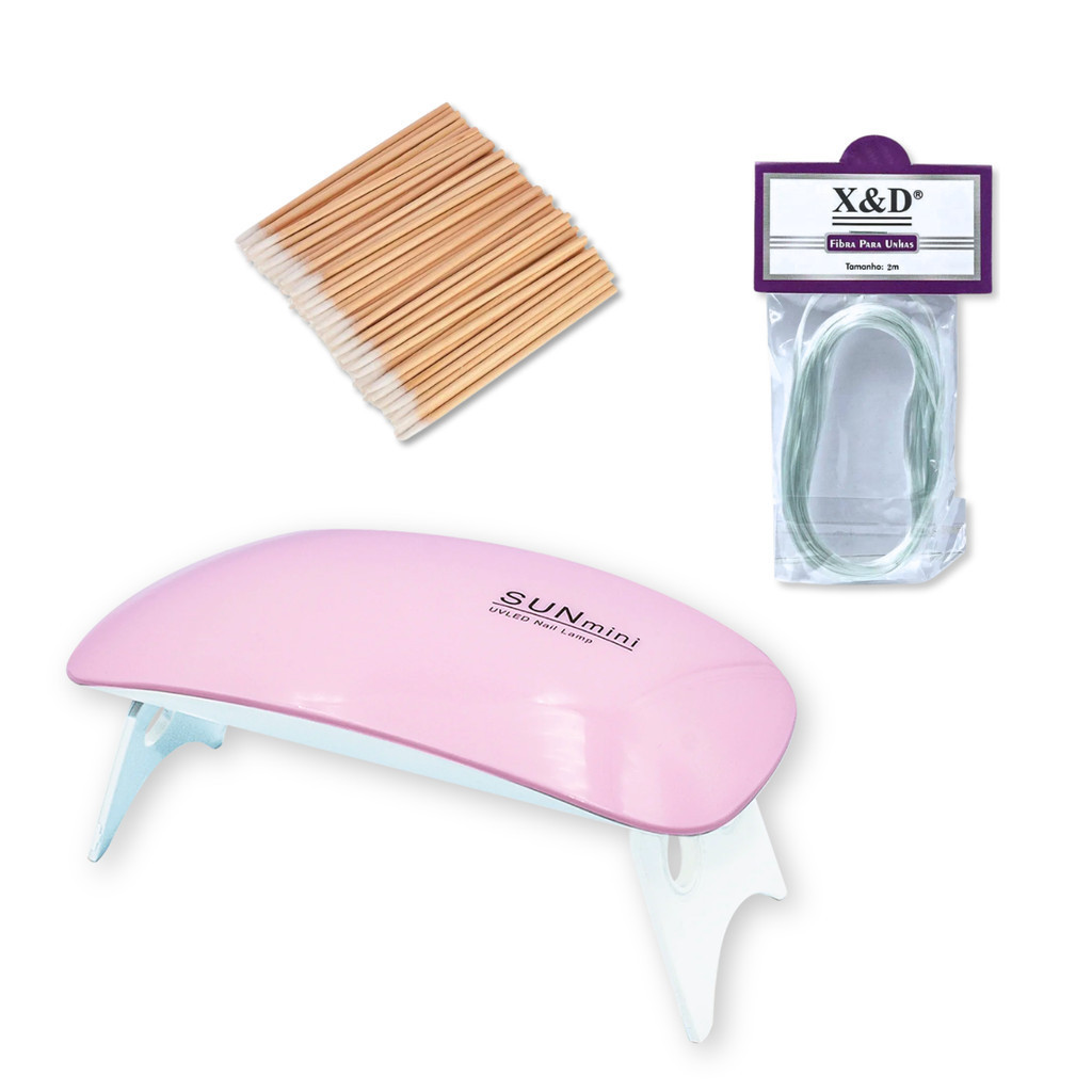 Kit Mini Cabine + Fibra De 2m + 100 Palitos Sun Mini Estufa 6w Led/uv Portátil P/ Nail Designer (S26)