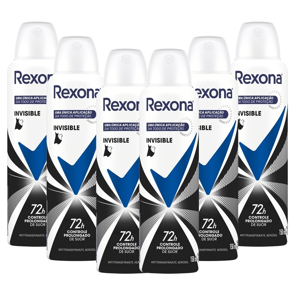 Kit 6 und Desod Aero Rexona Feminino Invisible 150ml em Oferta na Shopee