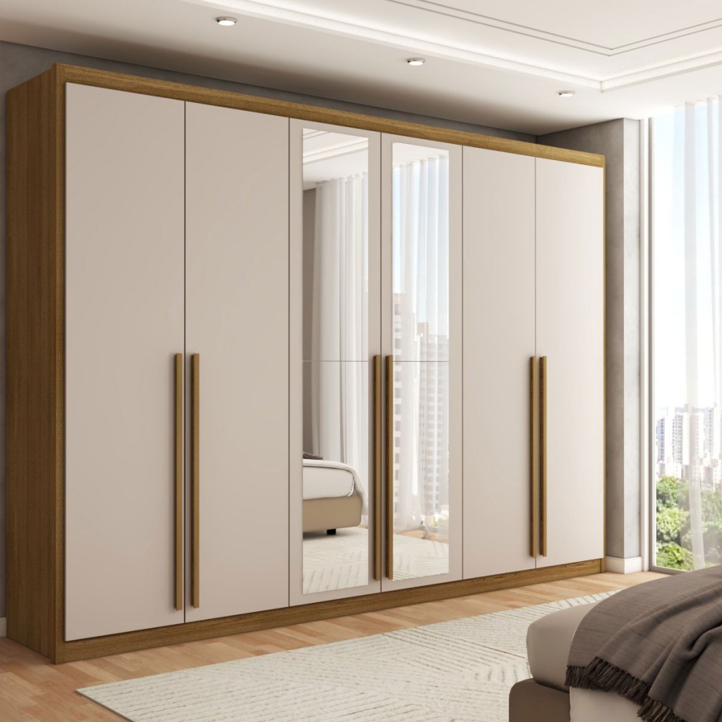 Guarda-Roupa Casal Córdoba  6 Portas 6 Gavetas 100% Mdf com Espelho - Panorama Móveis - Home & Living