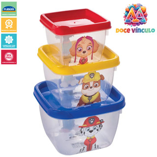 Pote Infantil Plástico Lancheira Kit 3 Potinhos Patrulha Canina Plasutil