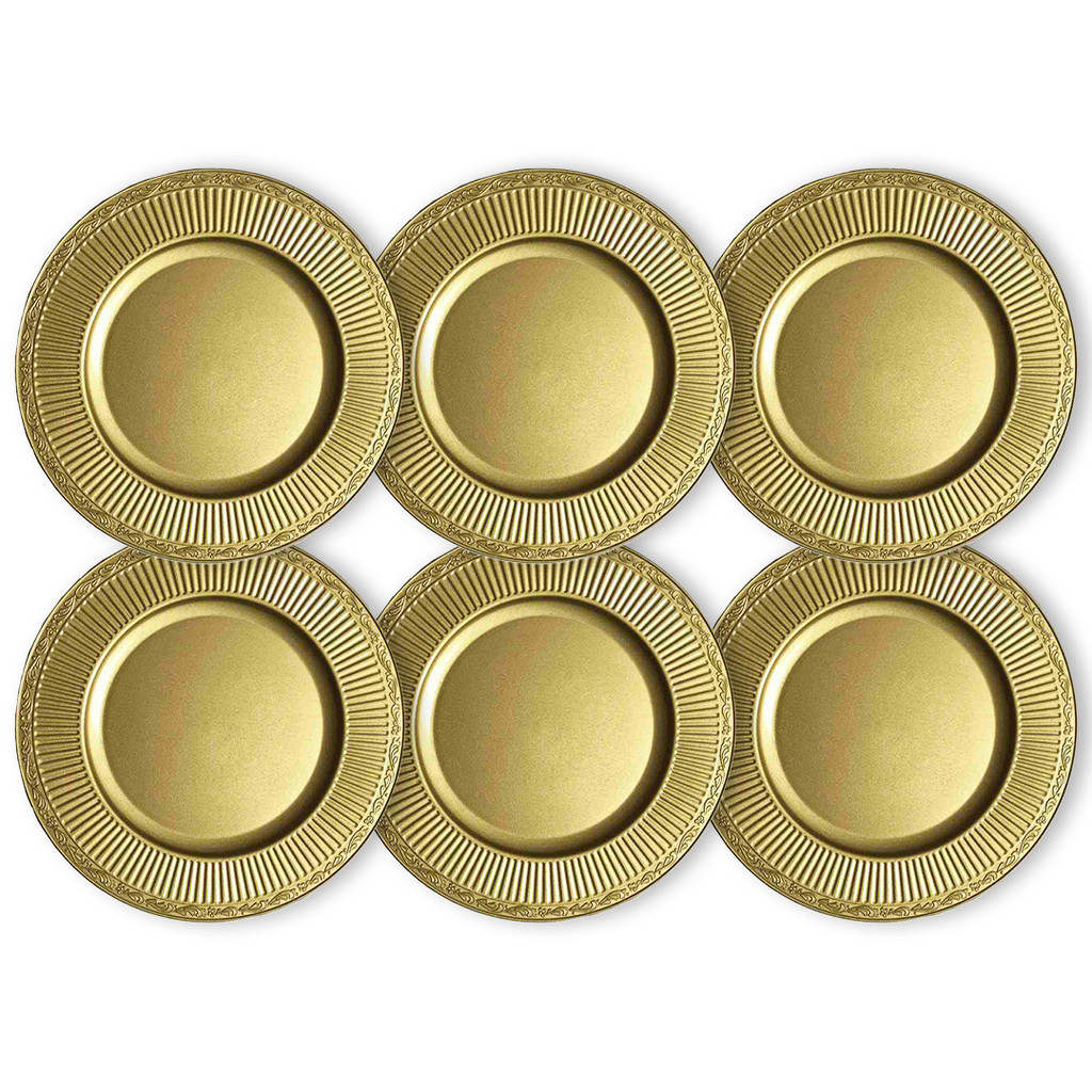 Kit 6 Un Sousplat Redondo Dourado Polipropileno 33Cm Rafimex