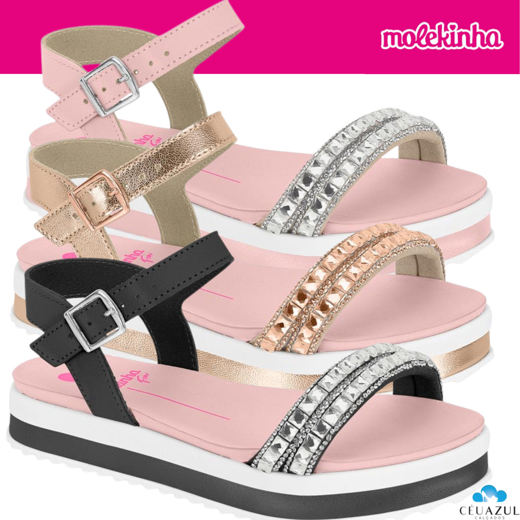 Sandalia Papete Molekinha Feminina Menina Kids Fofa Cristal Strass Confortável em Oferta na Shopee