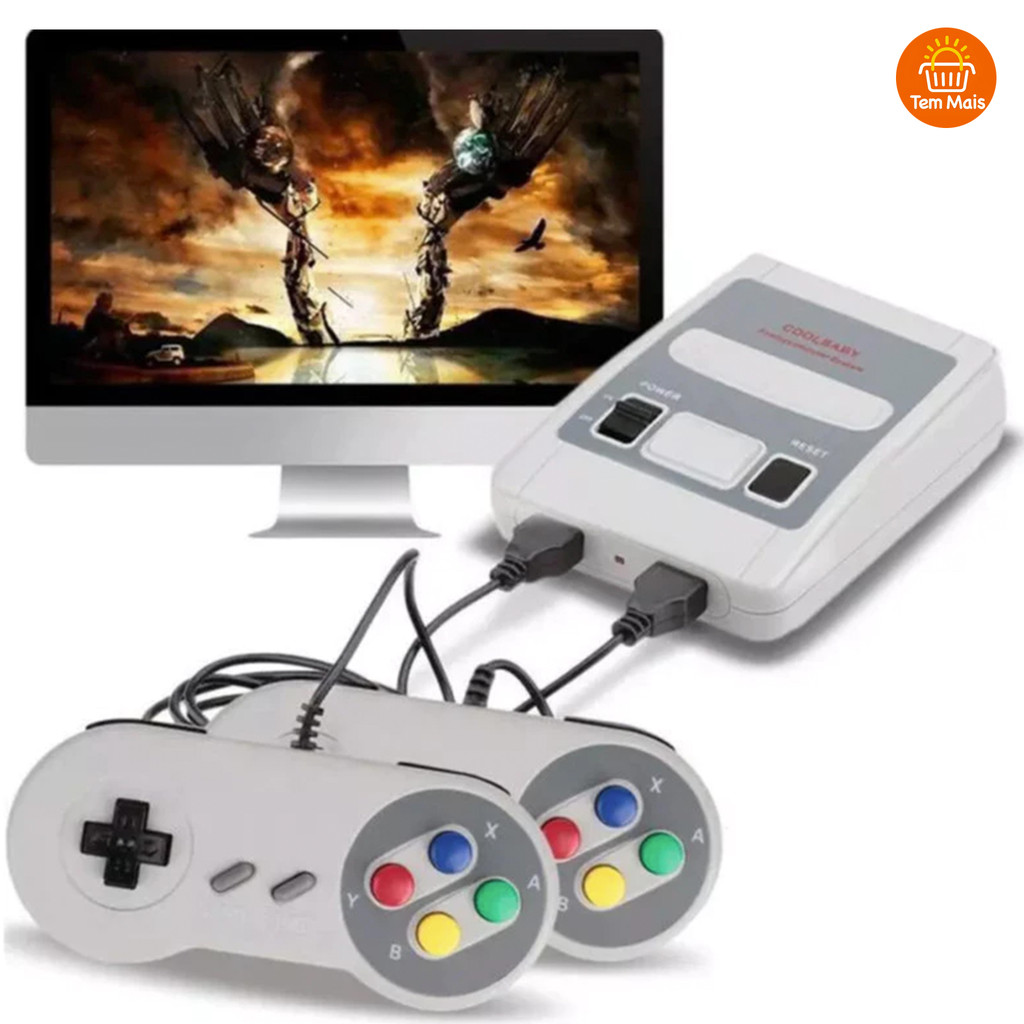 Super Nintendo Mini SNES com 2 controles 8 bits e jogos originais (620 em total)