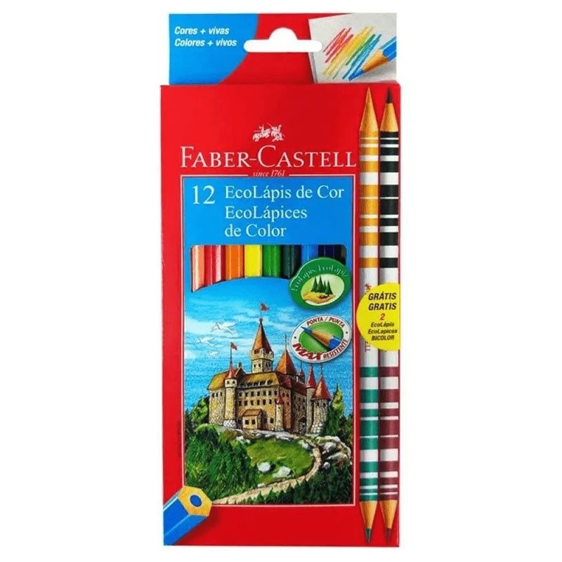 Lápis de cor 12 cores + 2 lápis bicolor 120112/2B Faber-Castell em Oferta na Shopee