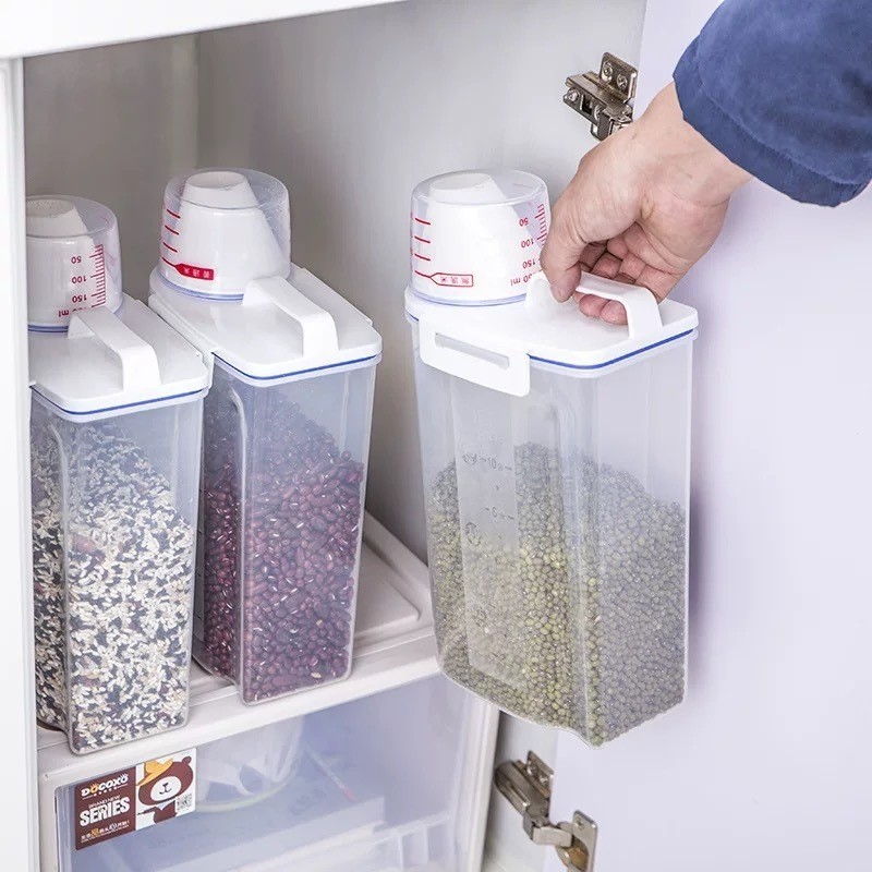 Pote Hermético Com Medidor Organizador De Alimentos Mantimentos Arroz 2L