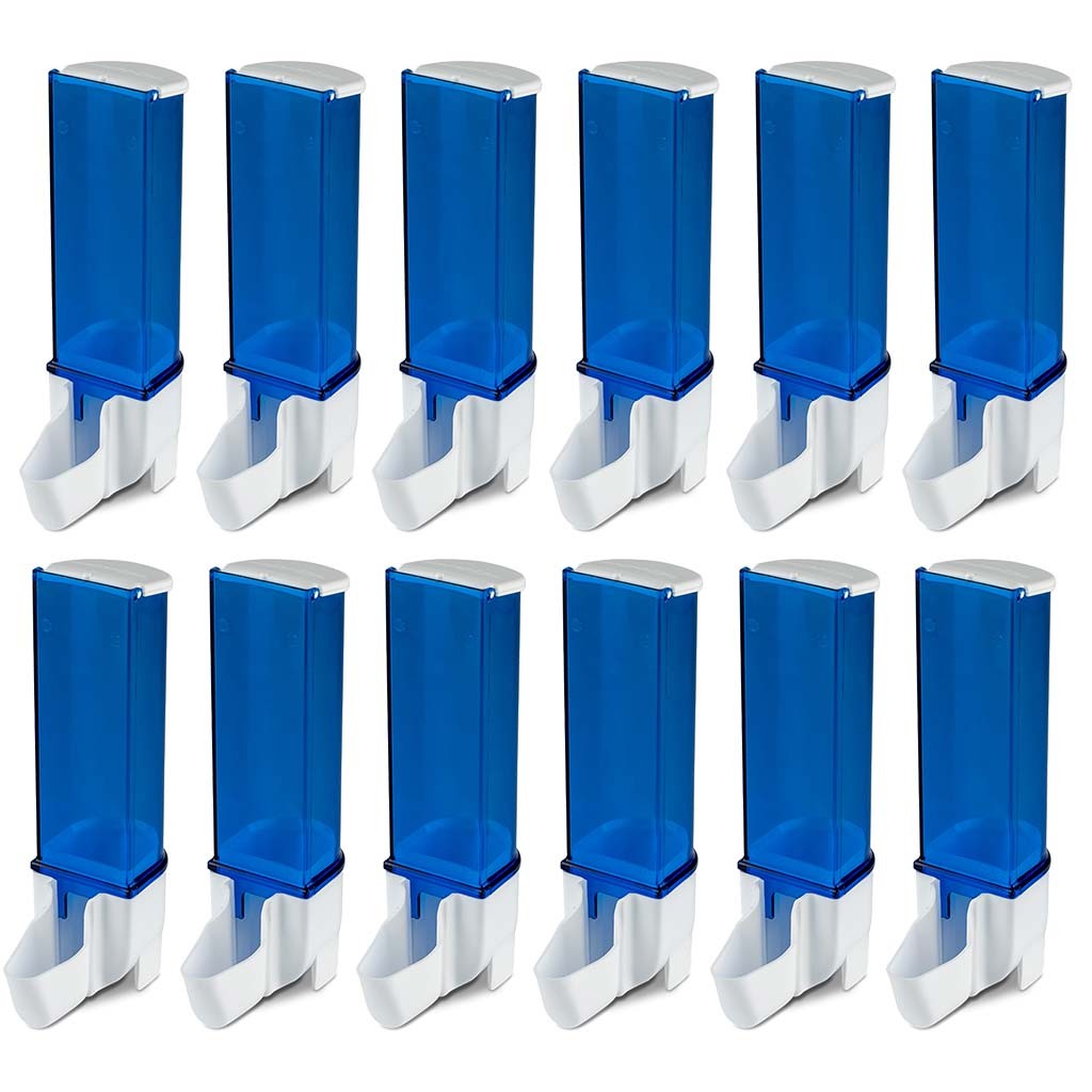 Kit 12 Comedouro Sertão Azul Malha Fina Automático Pássaros Curió Coleiro Canário Bicudo Sementeira