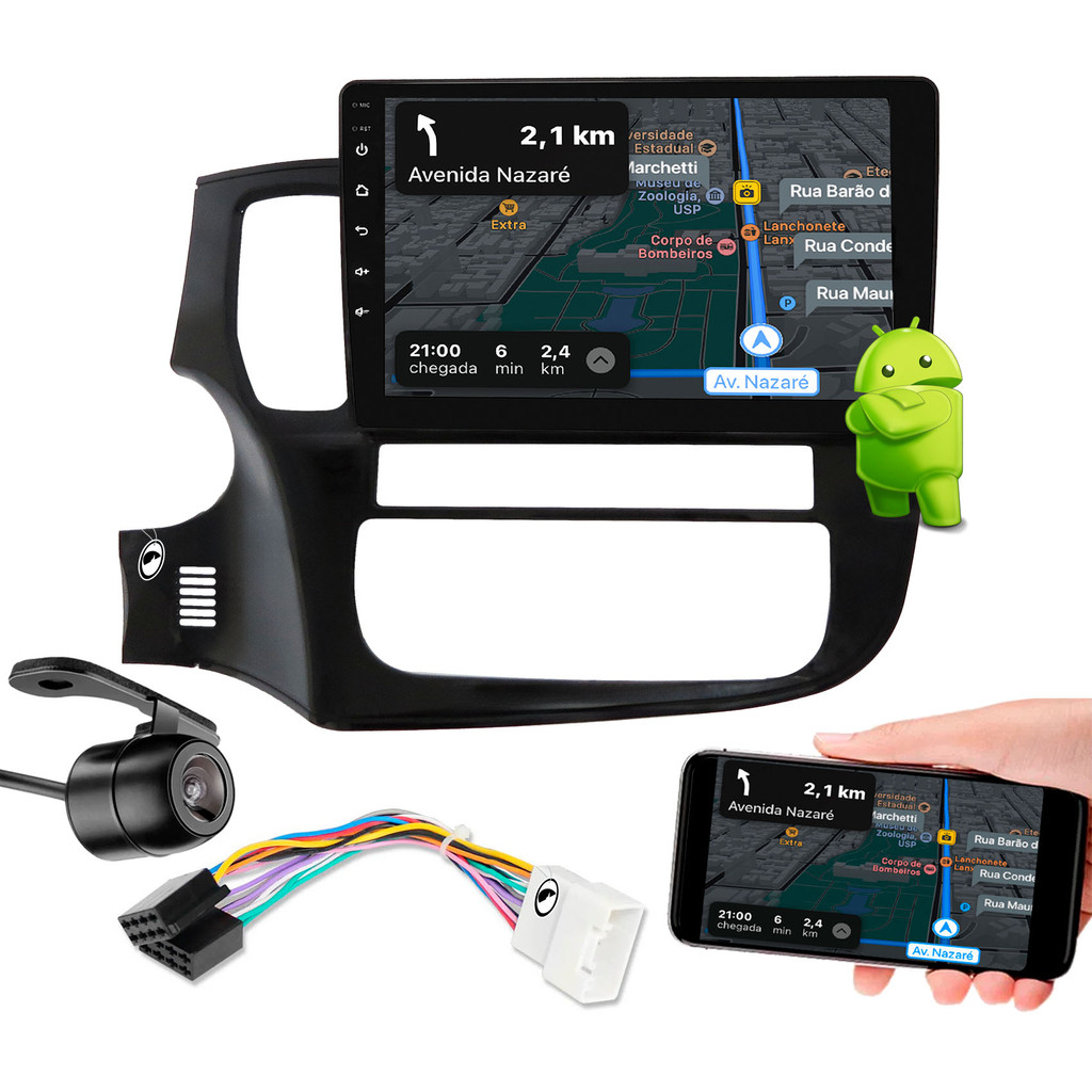 Multimidia 10" Outlander 2014 a 2022 Android Auto CarPlay + Câmera de Ré