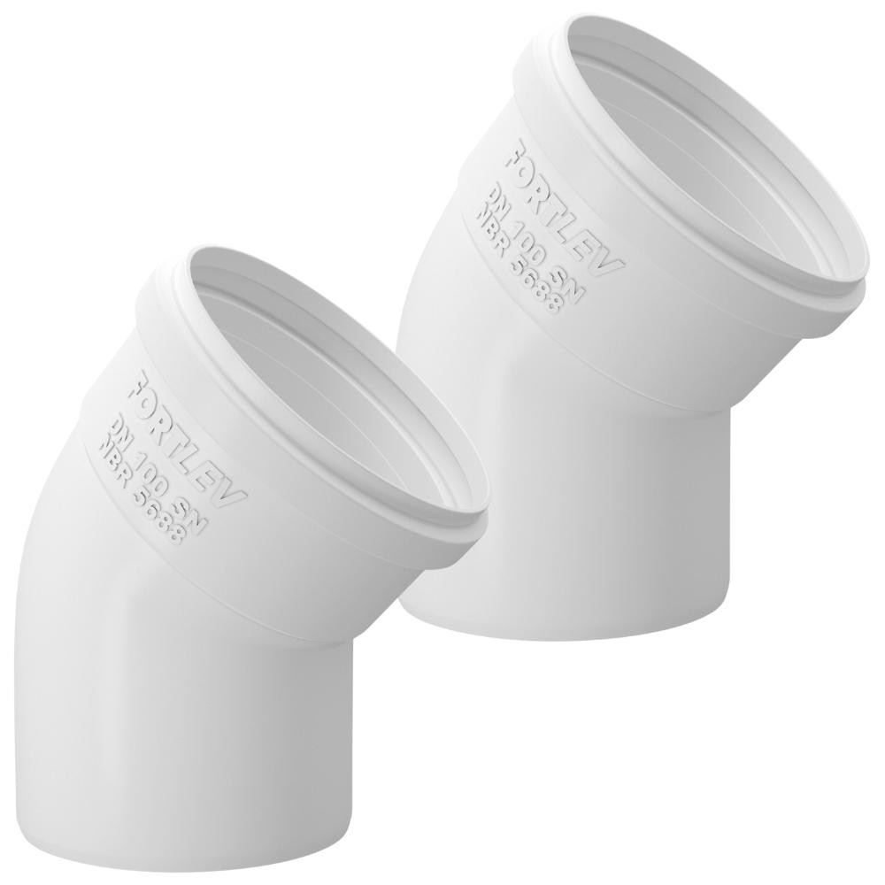 Kit 2 Joelho Cotovelo 45°Graus PVC Branco Esgoto Conexões Para Tubos E Canos Água De 4" Polegadas 100mm Fortlev