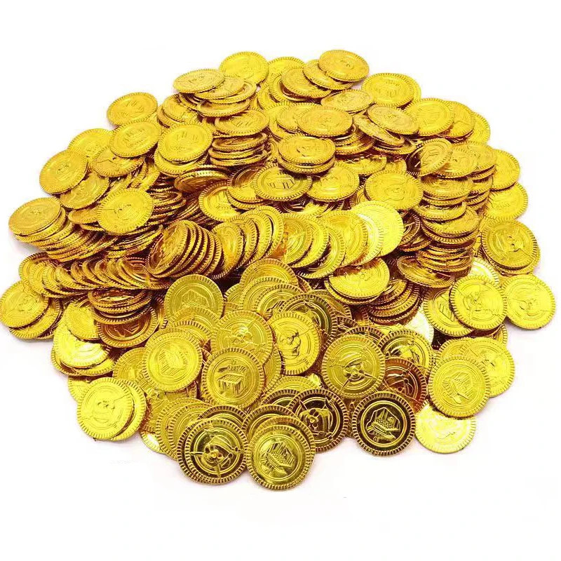 100 Moedas de Ouro Pirata de Plástico – Brinquedo Infantil para Festa, Caça ao Tesouro