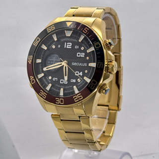Relógio Seculus Masculino Dourado Cronógrafo Original em Oferta na Shopee