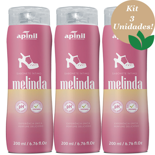 KIT 3 Unidades Sabonete Íntimo MELINDA 200mL APINIL em Oferta na Shopee
