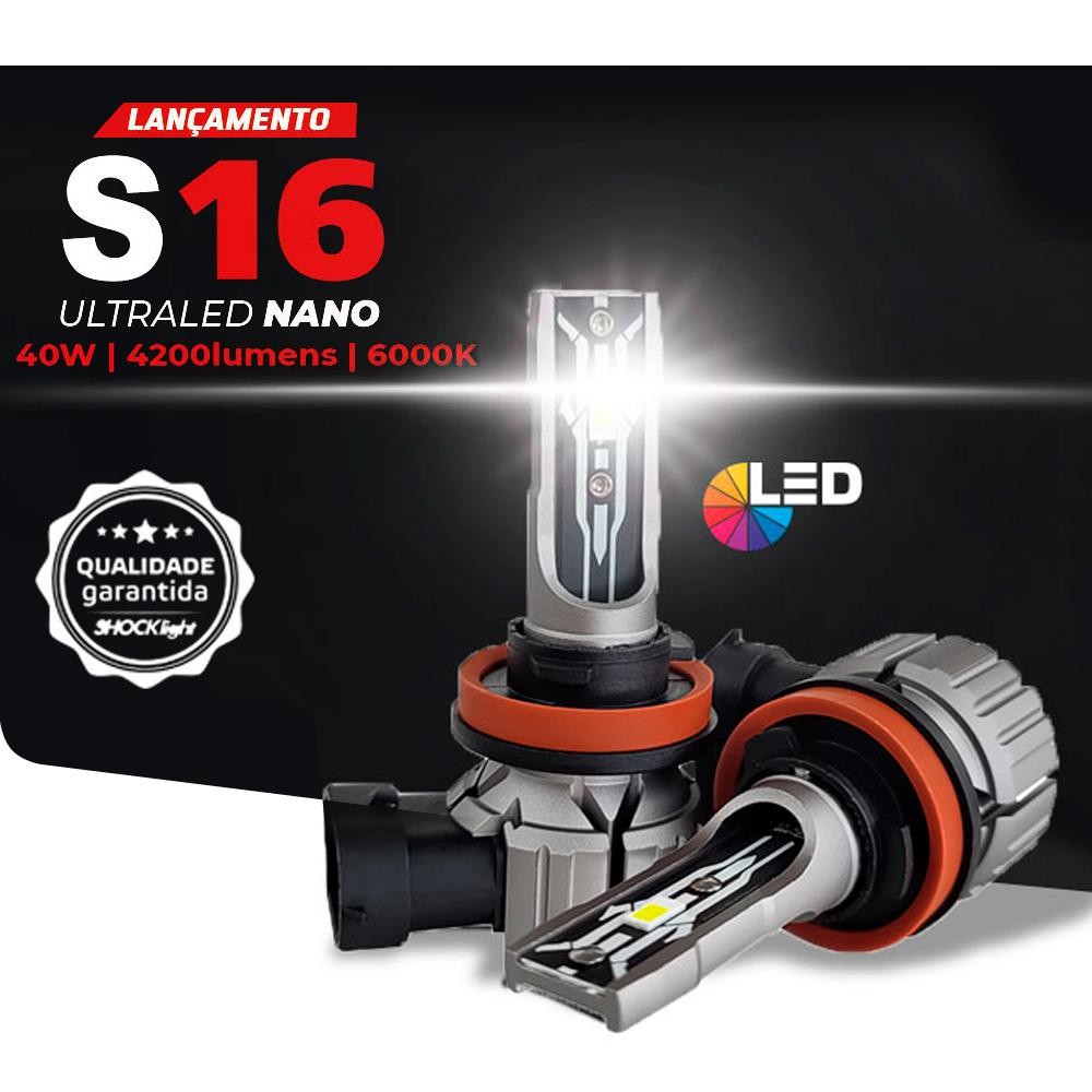 Lâmpada Led S16 Nano H1 H3 H7 H8 H11 H16 H27 HB3 HB4 6000K em Oferta na Shopee