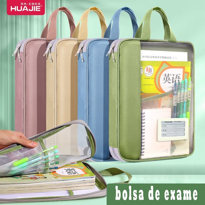Bolsa de documentos Huajie bolsa de arquivo transparente bolsa de mão para estudantes bolsa de livros bolsa para testes em Oferta na Shopee
