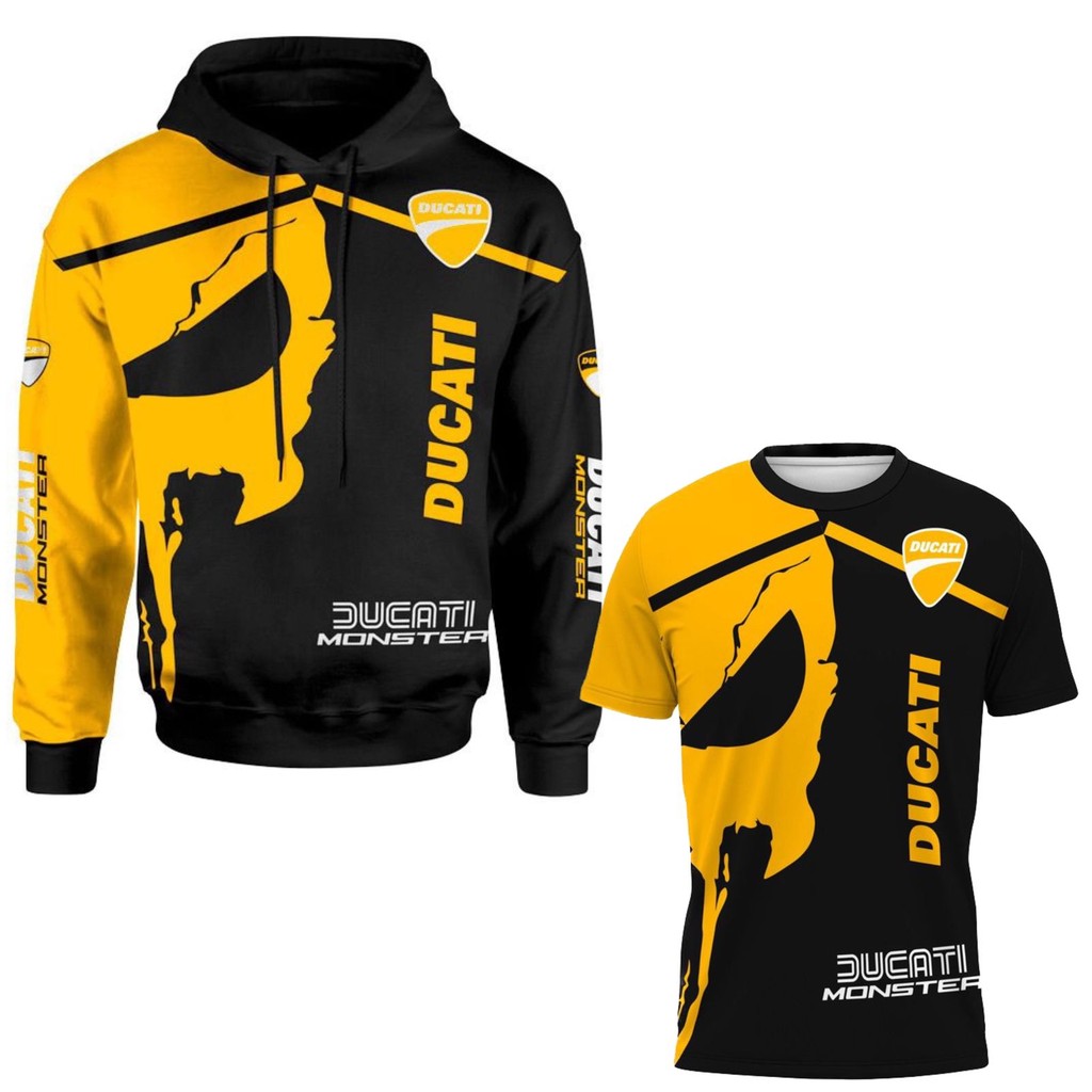 Kit Camiseta + Moletom 3D Estampa Ducati Monster Corrida Poliester Moto Cores Vermelho Amarelo Verde