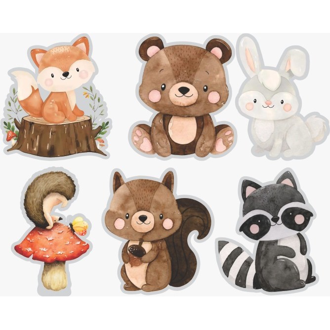 Display de Mesa Kit 6 Peças Festa Bosque Aquarela Masculino MDF