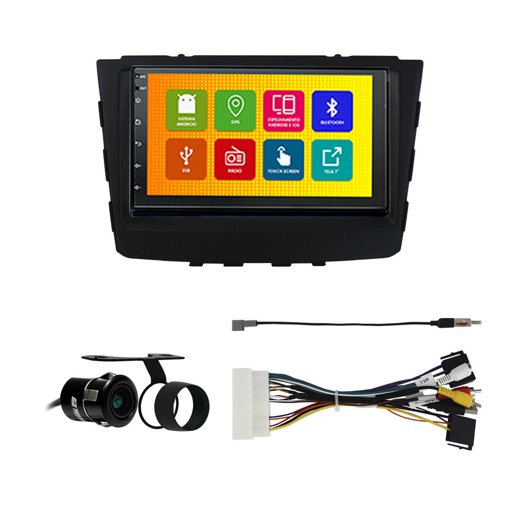 Kit Multimidia 7 Pol Creta 2015 16 17 18 19 20 2021 Android 2Gb Ram 32Gb Flash Quad-Core Qa+ 2 Din Preto Wifi Gps Ips