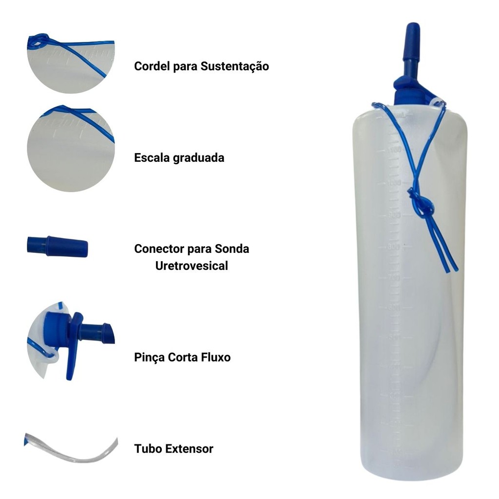 Coletor de Urina Garrafa 1,2 Litros com Extensor Biomedica