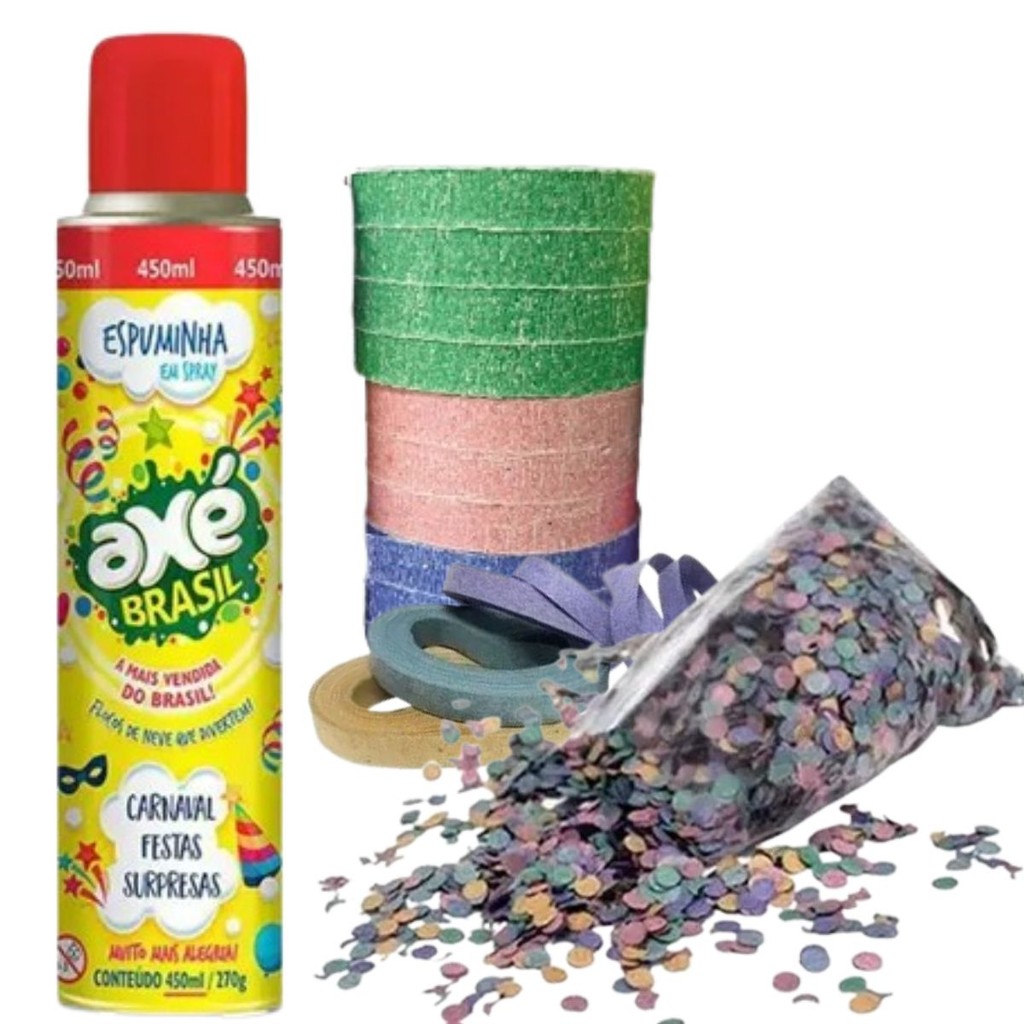 Kit Carnaval Espuminha Confete Serpentina Folia No Bloquinho