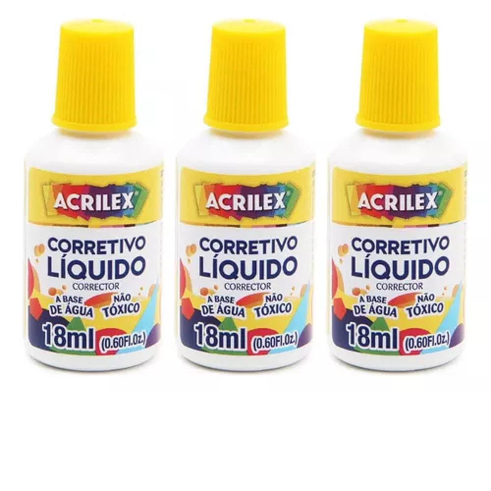 KIT 3 Corretivo Liquido Escolar 18ml -  Acrilex em Oferta na Shopee