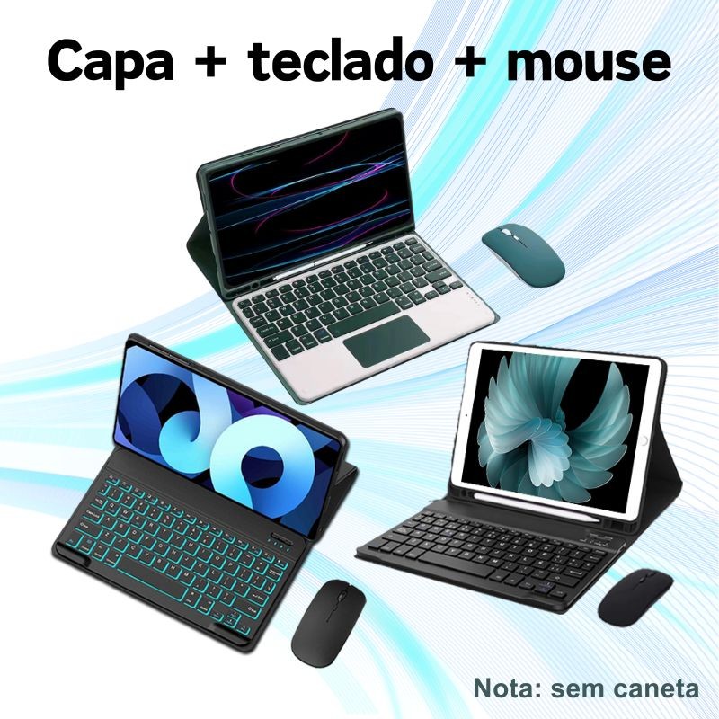Capa + Teclado Bluetooth + Mouse Para Samsung Galaxy Tab S7plus ou s7fe ou s8plus 12,4 polegadas