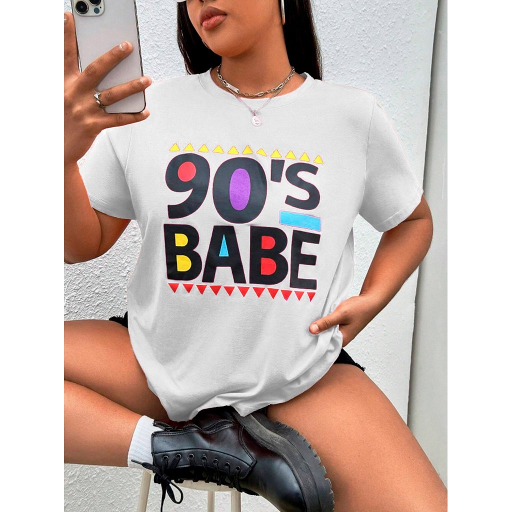 Camiseta Branca Feminina T shirt 90´s Babe Tecido Confortável Estilo Skatista Oversized Estampada
