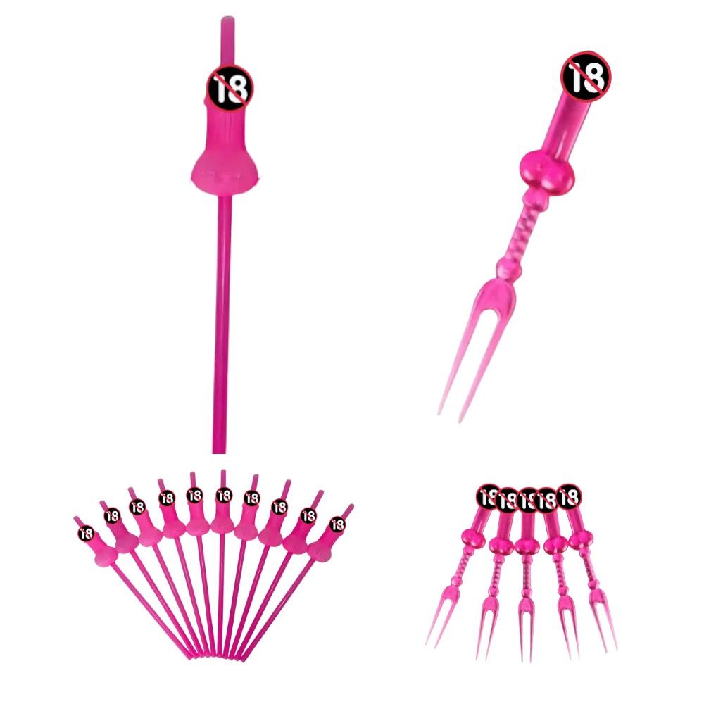 Kit Despedida de Solteira 10 Canudos Penis + 11 Palito Penis Team Bride Festa Casamento Chá Lingerie Noivado