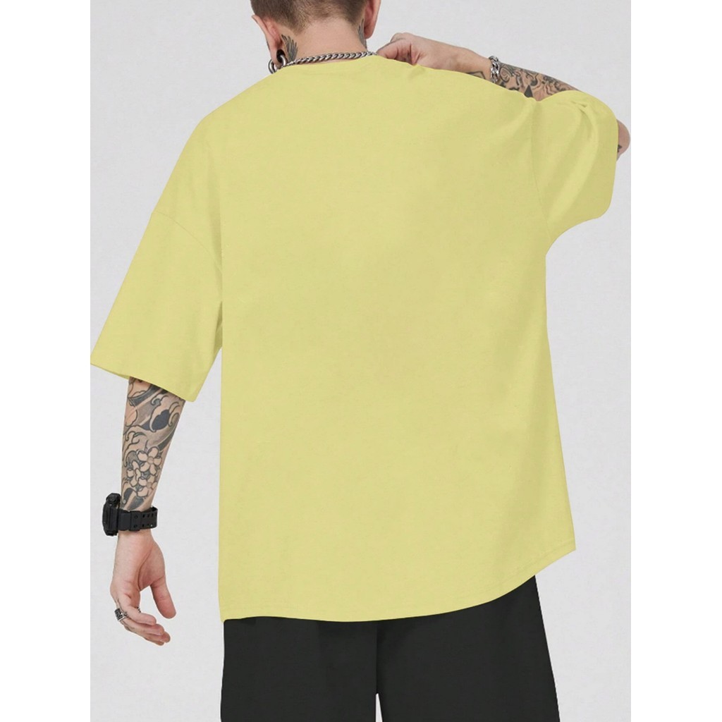Camiseta Amarelo Larga Confortável Blusa Oversized Esportiva Lisa Frente Costa T Shirt Despojada