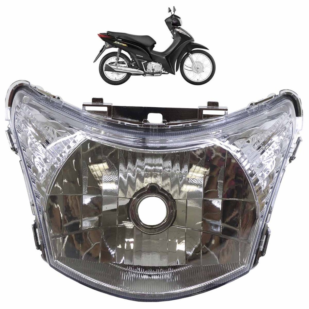 Farol Completo Biz 125 2011 2012 2013 2014 2015 2016 2017 Cristal Máscara Cromada Lâmpada M5 Lente Lisa Acrílico
