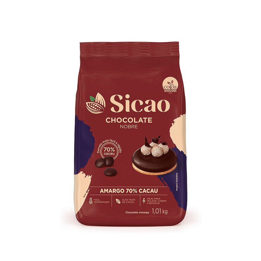 Chocolate Nobre Amargo 70% Cacau - Gotas - 1,01 kg - 1 unidade - Sicao - Rizzo em Oferta na Shopee