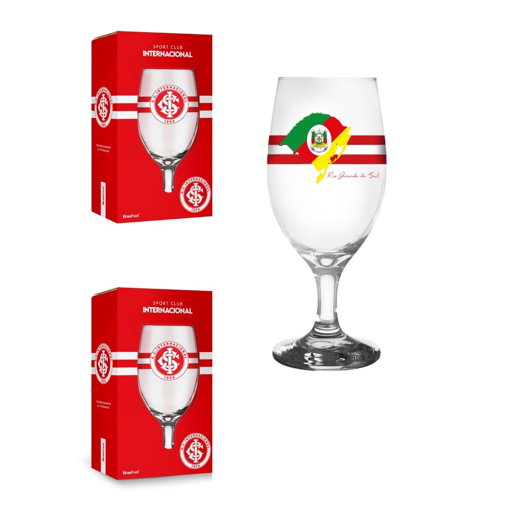 Kit 2 Taça Vidro 330ml Vinho Inter Edição Rio Grande do Sul