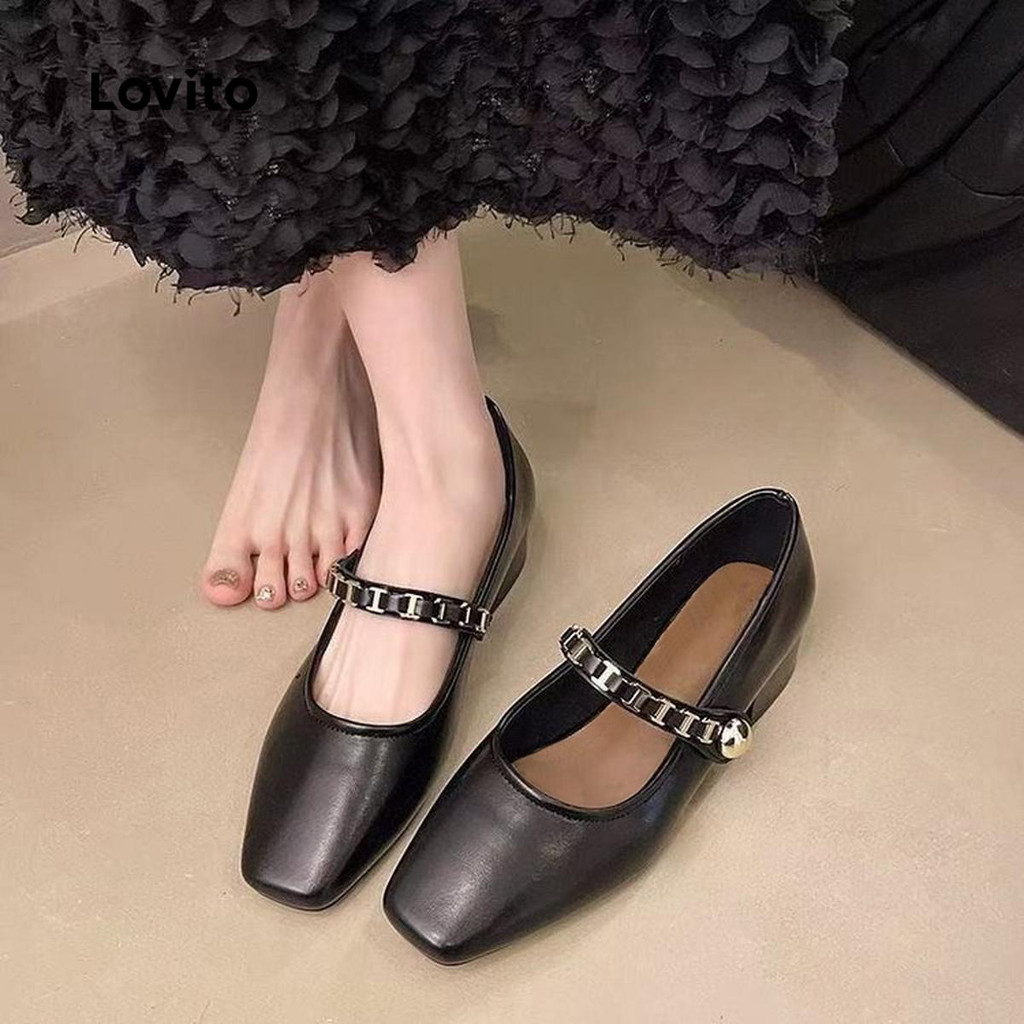 Lovito Casual Corrente Simples Francês Retro Salto Baixo Leve Confortável Mary Jane para Mulheres LFA75021 - Women Shoes