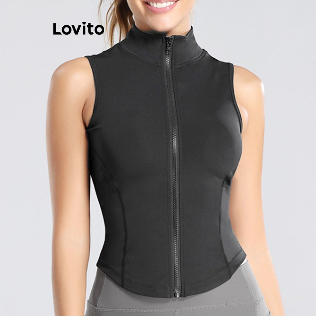 Lovito Tanque Esportivo Com Zíper Estrutura Linha Esportes Verão/Primavera Tanque Para Mulheres LNL91086 em Oferta na Shopee
