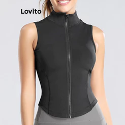 Lovito Casual Regata Esportiva Yoga Academia Zíper Estrutura Linha Esportiva Verão/Primavera Regata Feminino LNL91086