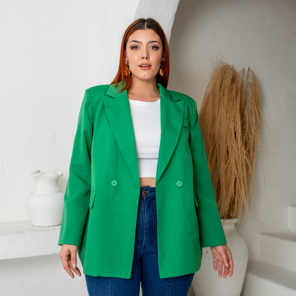 Blazer Havanna Alfaiataria Plus Size Social Elegante Trabalho Tendencia Chique Cores Rosa Preto Verde Casaco