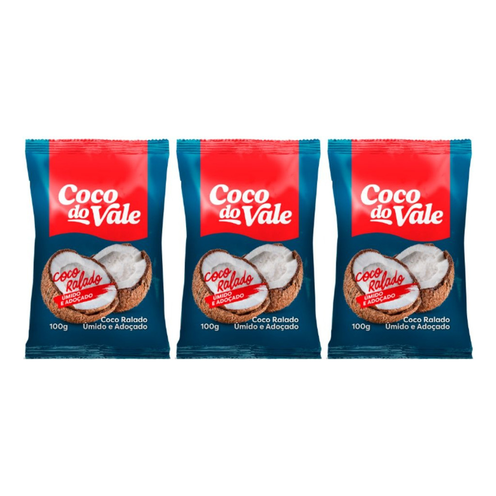 Kit C/3 Coco Ralado Úmido Adoçado 100g Coco Do Vale