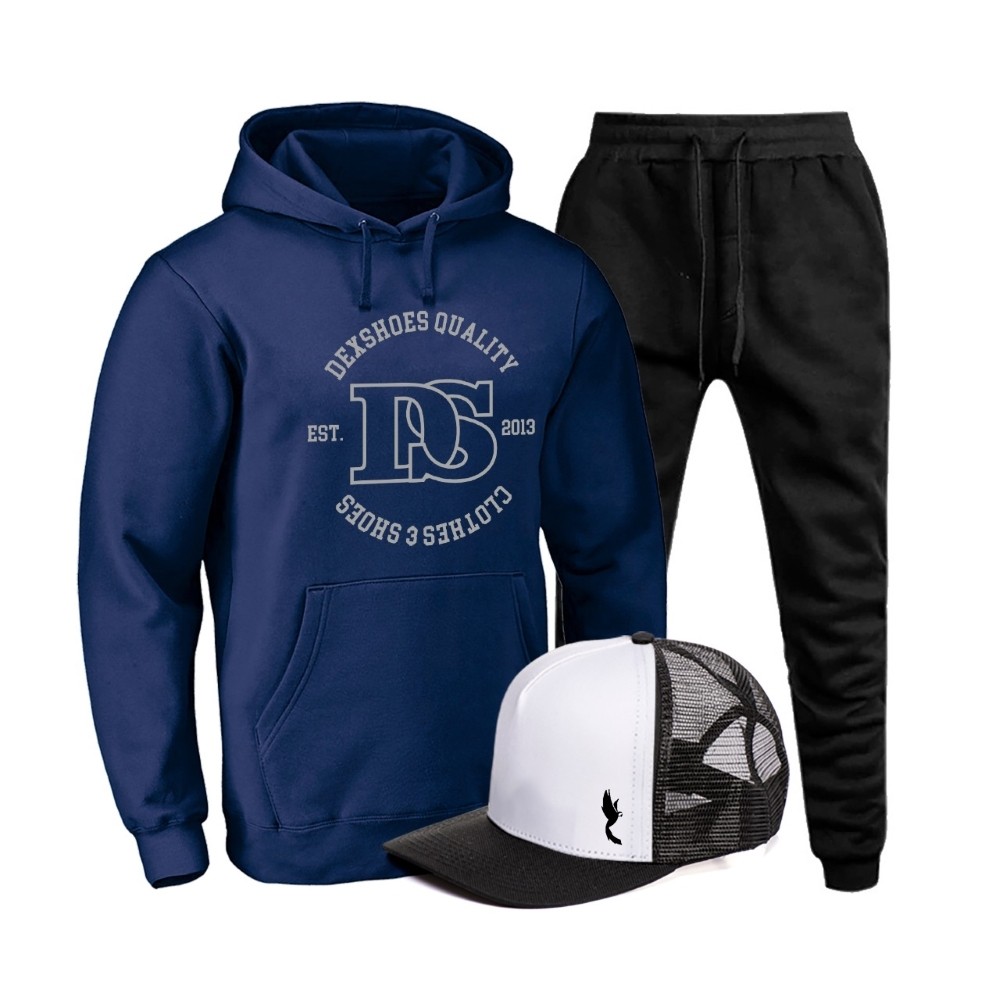 Conjunto Blusa Casaco Calça Moleton Boné Infilder Marinho