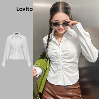 Lovito Blusa casual lisa plissada para mulheres L108ED262 em Oferta na Shopee