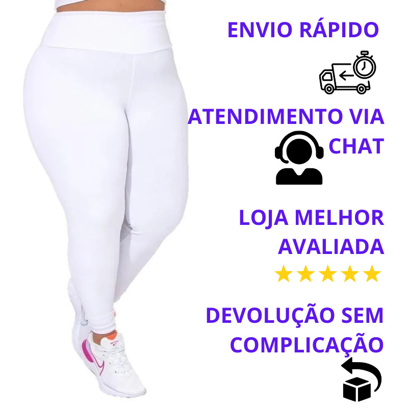 Calça LEGGING PLUS SIZE Branca Feminina, Academia, Uniformes, Medicina, Enfermagem, Dentistas, Fisioterapeutas, Estética