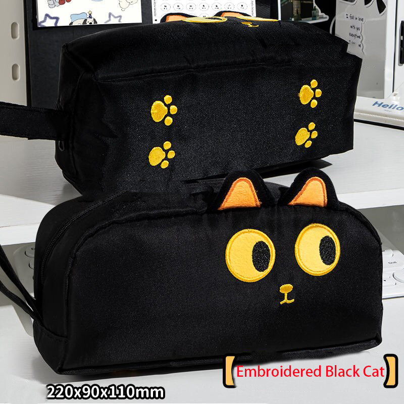 3 Camadas Caneta Caixa 3D Bordado Gato Preto Capivara Lápis Caso Grande Espaço Saco De Armazenamento Estudante Papelaria em Oferta na Shopee