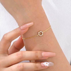 Vnox Zircon Girassol Pulseira Para Mulheres Charme De Aço Inoxidável Pulseiras Ajustáveis Joias Presentes