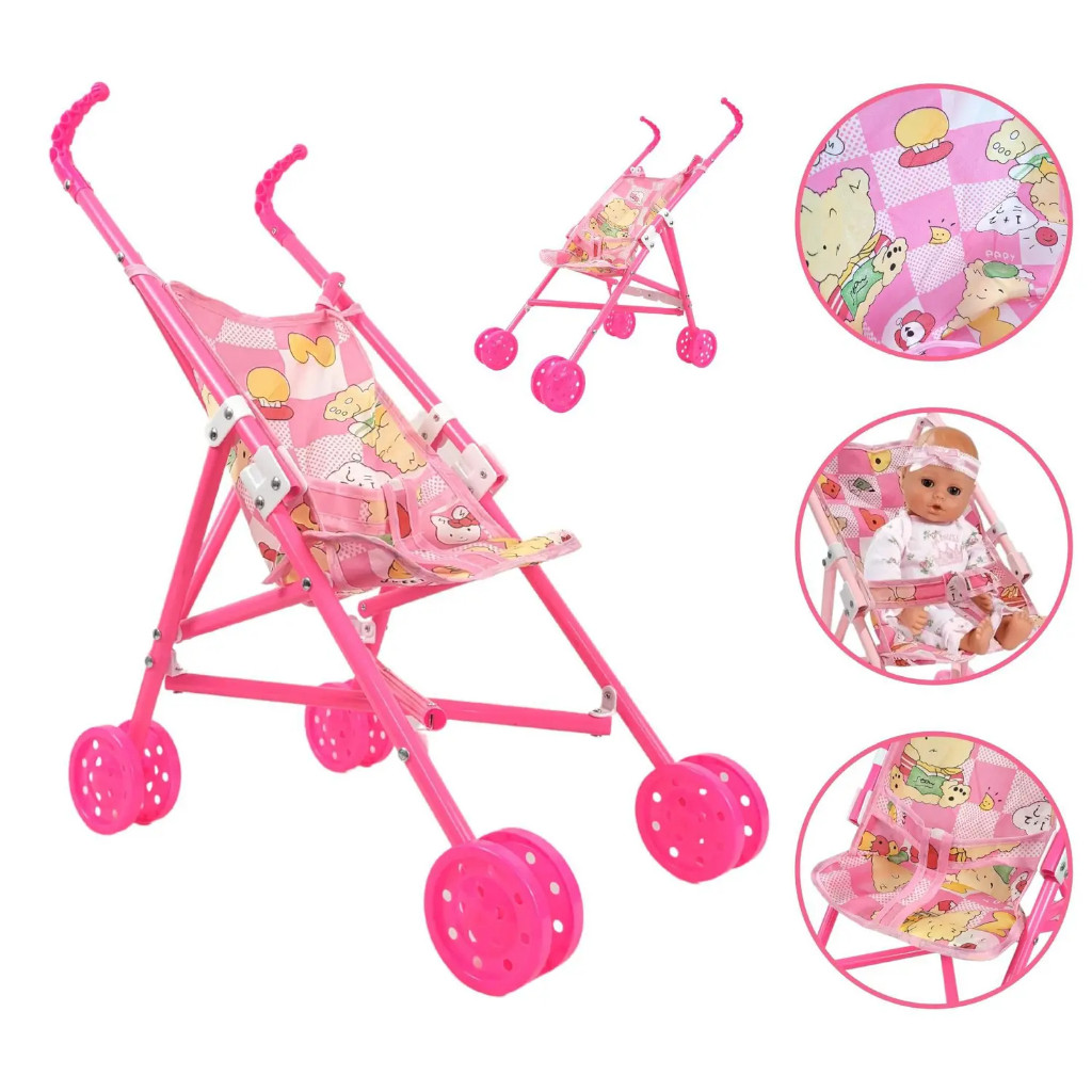 Carrinho De Boneca Dobrável Luxo Para Bebê Reborn Rosa Brinquedo Infantil Passeio Meninas