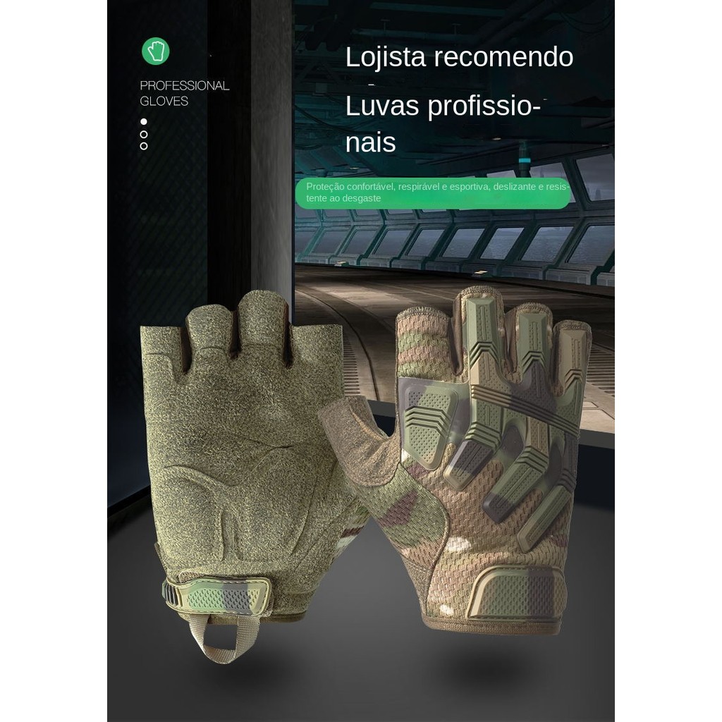 Luvas táticas para atividades ao ar livre, luvas de meio dedo, luvas de proteção para motocicletas