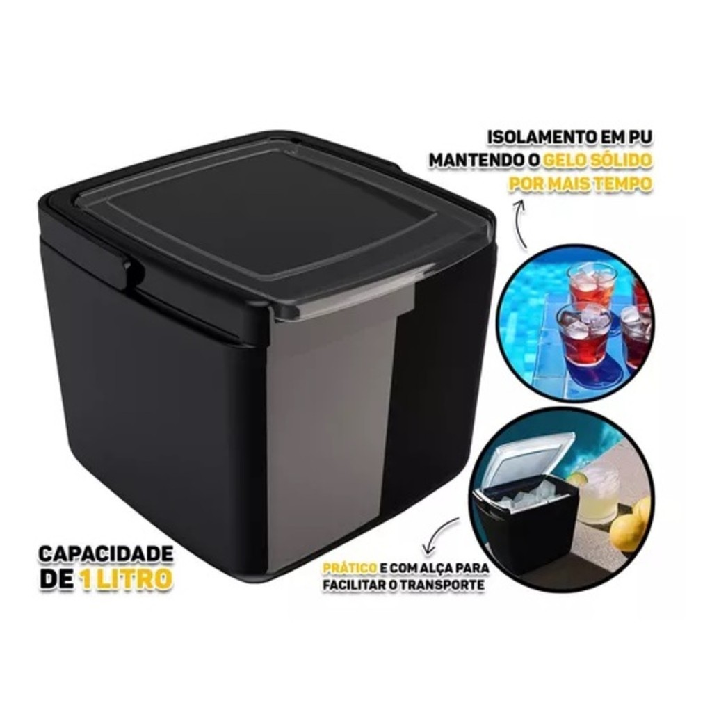 Balde Porta Gelo Térmico Cooler Alaska 1L Individual Com Alça E Tampa