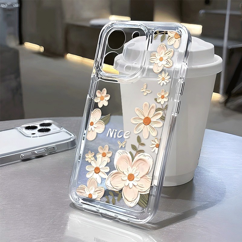 Capinha Capa Material transparente TPU Padrão de flor da sorte IPhone XR 11 12 13 14 15 16...