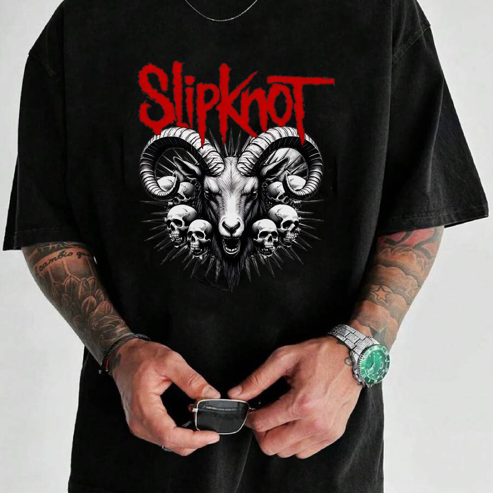 Camiseta Unissex Oversized Plus Size Feminina Masculina Slipknot Caveira e Chifres Streetwear