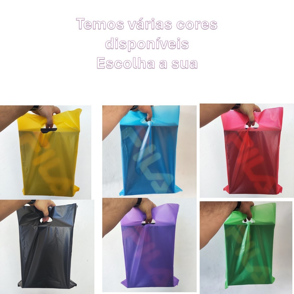 kit 50 Sacolas plásticas Boca de palhaço Vazada  Transparente & Coloridas fosca, ( material premium) em Oferta na Shopee