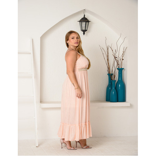Vestido Indiano Longo Alça Estampado fio Lurex Decote V L74