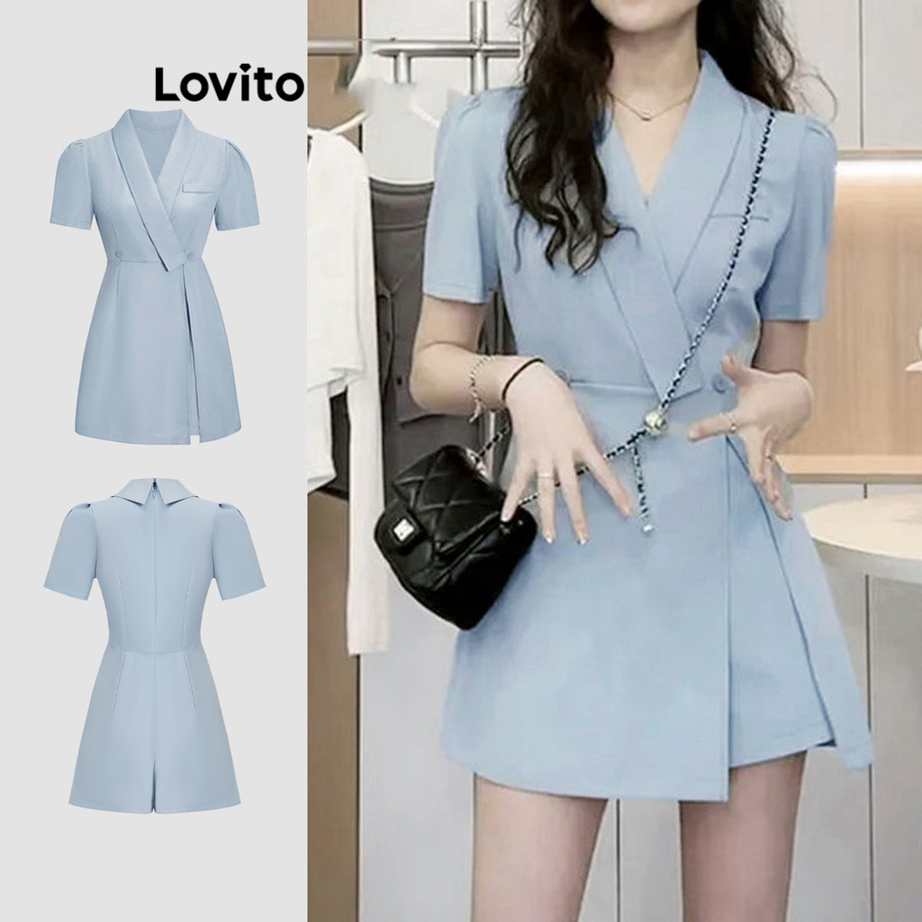 Lovito Macacão elegante plissado simples para mulheres L121MD008 - Women Clothes