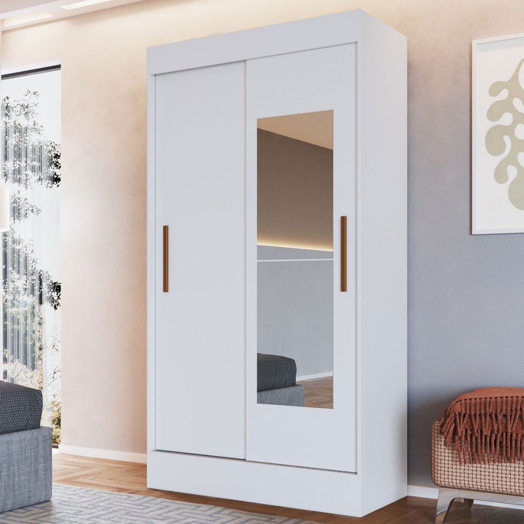 Guarda-Roupa Solteiro Lyon 2 Portas 2 Gavetas com Espelho - Doripel Móveis em Oferta na Shopee
