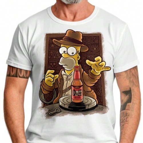 Camiseta Indiana Homer Desenho Série Filme Blusa Camisa Unissex 100% Algodão Lançamento